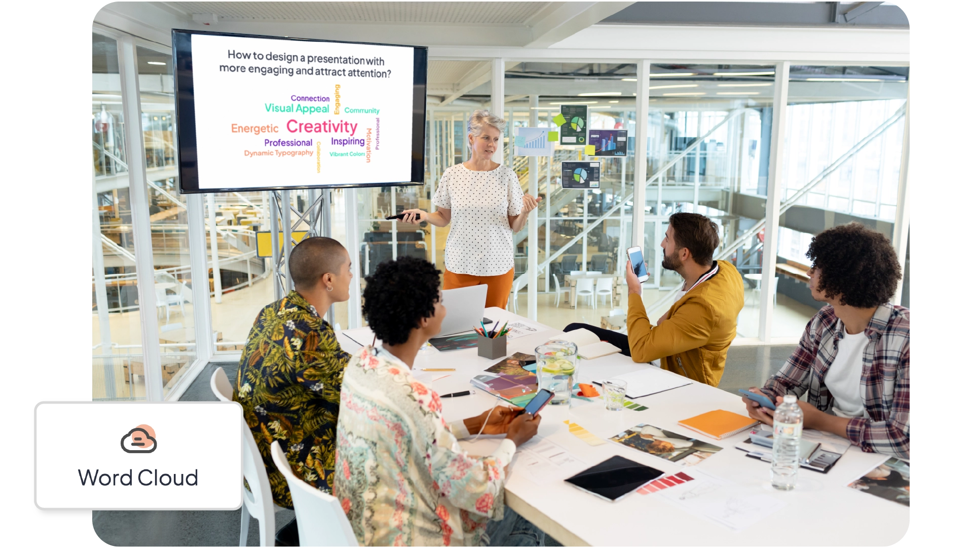 Gineadair sgòthan fhaclan AhaSlides air a chleachdadh ann an coinneamh gus deasbad a dhèanamh nas fhasa